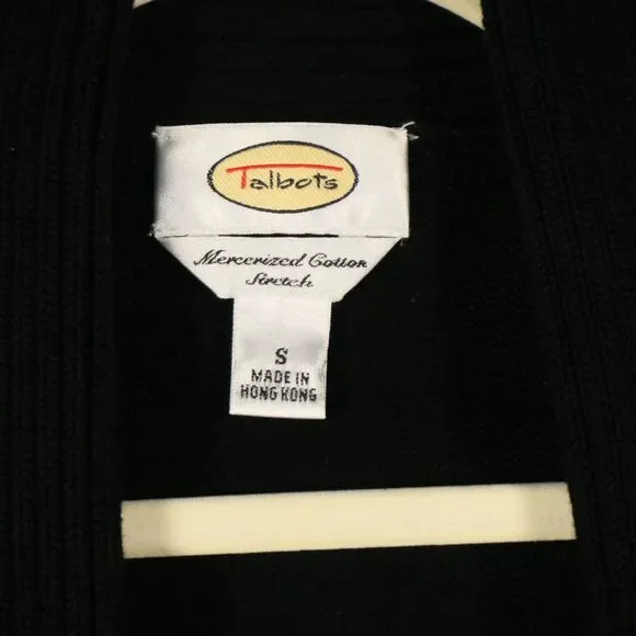 TALBOTS Womens Cropped Knit Cardigan Sweater Size S Black Ribbed Hem Cuffs - Picture 3 of 5